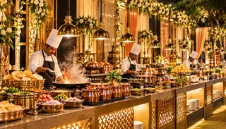 Chef preparing dosa at a live counter